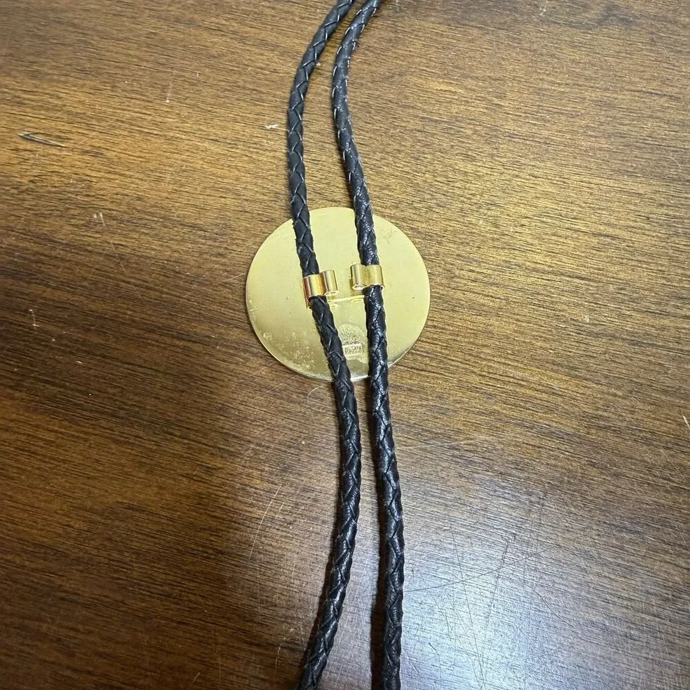 Stephen Barlow Ship Bolo Tie Nautical Scrimshaw Style Vintage Brass Gold Tone